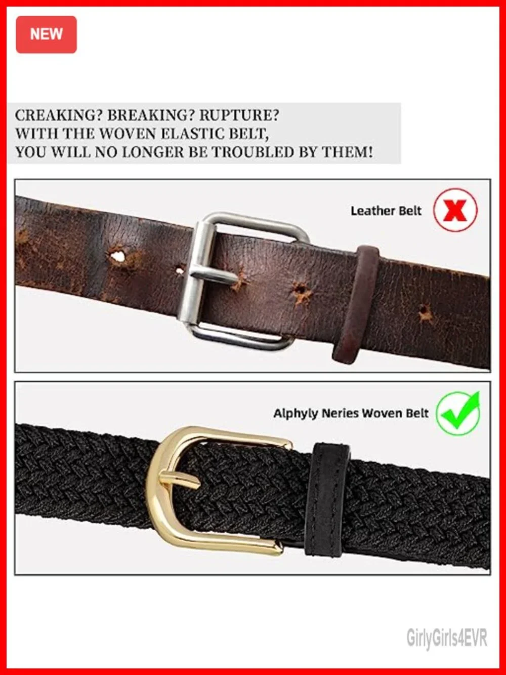 2 Pack Woven Stretch Belt for Women, Elastic Braided Belt with PU Leather Ends